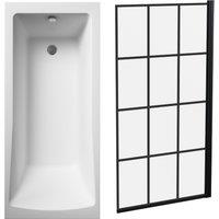 Balterley Square 1700x700 Bath Set - Leg Set & Black Square Screen in White