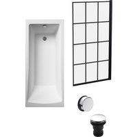 Balterley Square 1700x700 Bath Set - Leg Set, Black Square Screen & Chrome Waste in White