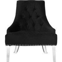 Elegant Button Tufted Black Chair, Velvet Upholstered Mid Century Armchair, Sturdy Comfortable Armchair