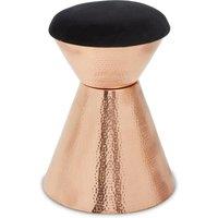 Orsina Copper & Black Stool with Velvet Seat, Hammered Details Makeup Stool, Contemporary Ottoman Footstool in Gold