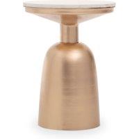 Orsina White Marble Top Gold Base Side Table, Contemporary End Table in Bottleneck Design, Sturdy Iron Base