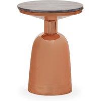 Orsina White Marble Top Gold Base Side Table, Contemporary End Table in Bottleneck Design, Sturdy Iron Base in Black