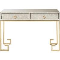 Orsina Luxurious Gold Finish Console Table With Two Drawers, Antique Glass Console Table, Spacious Decorative Table