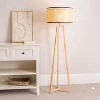 ValueLights Lottie Natural Wood Tripod Floor Lamp with Natural Cane Drum Shade & LED Bulb
