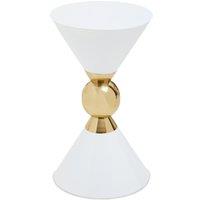 Orsina Distinctive White & Gold Finish Side Table, Geometric Modern Side Table For Livingroom, Compact Side Table
