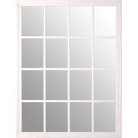 Orsina Grey Flat Wood Wall Mirror, 130x100cm Rectangle Mirror With 16 Panels & Hanging Hooks, Rustic Wall Dcor in White | Size: 130x100 cm