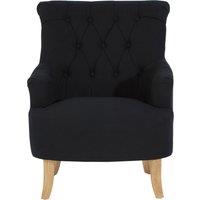 Orsina High Tufted Back Black Cotton Armchair, Striking Black Upholstered Mid Century Armchair For Livingroom