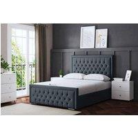 DS Living Allegra Upholstered Steel Ottoman Bed with Headboard in Grey | Size: King