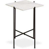 Orsina White Marble Side Table, End Table with Black Crisscross Base, Powder Coated Frame Side Table, Bedside Table