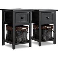 Costway Set of 2 Chest of Drawers Side Table Beside Table Nightstand w/ Removeable Baskets in Black