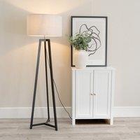 ValueLights Lottie Black Wood Tripod Floor Lamp with Fabric Drum Shade & LED Bulb in Grey