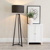 ValueLights Lottie Black Wood Tripod Floor Lamp with Fabric Drum Shade & LED Bulb in Charcoal