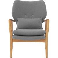 Orsina Mid-Century Beige Chair With Black Wooden Frame, Comfortable Lounge Chair, Winged Back Design Outdoor Chair in Grey
