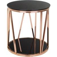 Orsina Modern Round Chrome Finish Side Table, Durable Side Table For Livingroom, Tempered Glass Modern Side Table in Rose Gold