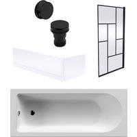 Balterley Round 1700x700 Bath Set - Panels & Black Abstract Screen & Waste in White