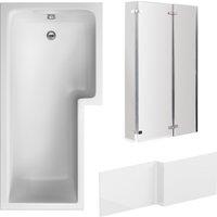 Balterley L Shape 1700x850 Shower Bath Set - Panel & Chrome 3 Panel Hinge Screen in White
