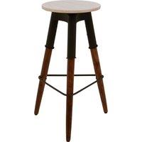 Orsina Stylish 3 Leg Bar Stool With Wood Top, Counter Seat With Triangular Footrest, Functional Wooden Tall Stool in Black