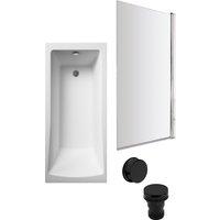 Balterley Square 1700x700 Bath Set - Leg Set, Chrome Screen & Black Waste in White