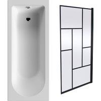 Balterley Round 1700x700 Bath Set - Leg Set & Black Abstract Screen in White