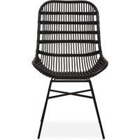 Orsina Curved Black Natural Rattan Chair, Rustless Rattan Chair, Easy Cleaning Rattan Armchair