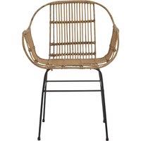 Orsina Brown Natural Rattan Chair with U Shaped Seat, Black Metal Legs Rattan Dining Chair, Rattan Outdoor Chair