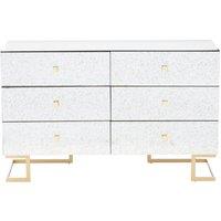 Orsina Classic Mirrored Drawer Chest, Brass Finish 6 Drawer Chest, Storage Cabinet, Metallic Chest, Delivered Fully Assembled in White