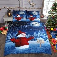 Velosso Glitter Snowman Panel Cotton Rich Printed Duvet Cover & Pillowcase Set | Size: King