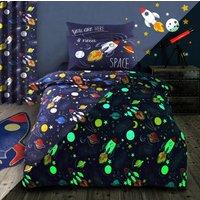 Velosso Space Glow In Dark Cotton Rich Printed Duvet Cover & Pillowcase Set in Blue | Size: Single
