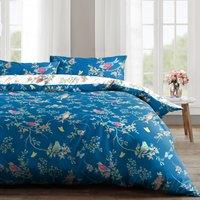 Velosso Birds Floral Cotton Rich Printed Duvet Cover & Pillowcase Set in Navy | Size: Double
