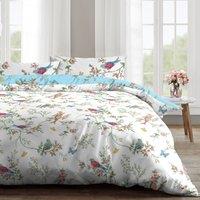 Velosso Birds Floral Cotton Rich Printed Duvet Cover & Pillowcase Set in Duck Egg Blue | Size: Super King