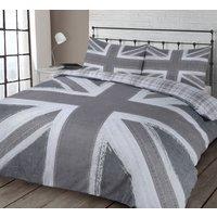 Velosso Union Jack Reversible Cotton Rich Printed Duvet Cover & Pillowcase Set in Grey | Size: Double