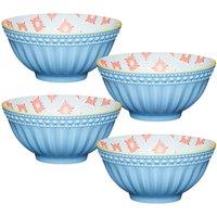 KitchenCraft Detailed Print 4-Piece Ceramic Bowl Set in Black
