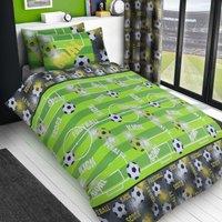 Velosso Footy Galore Cotton Rich Printed Duvet Cover & Pillowcase Set in Green | Size: Double