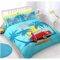 Velosso California Dreaming Cotton Rich Printed Duvet Cover & Pillowcase Set in Blue | Size: King