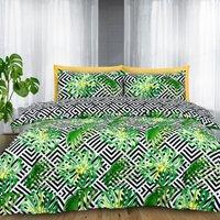 Velosso Ethnic Leaf Cotton Rich Printed Duvet Cover & Pillowcase Set in Green | Size: King