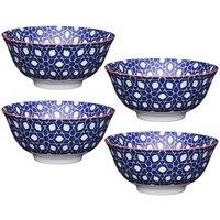 KitchenCraft Floral Print 4-Piece Ceramic Bowl Set in Dark Blue