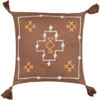 Yard Durdle 100% Cotton Embroidered Tasselled Cushion in Brown | Size: 45 cm x 45 cm
