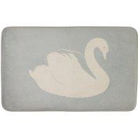 Orsina Swan Design Square Bath Mat, Nature-Inspired Blue & White Square Bath Rug, Soft Flannel Fleece Shower Mat
