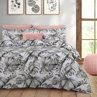 Velosso Tropical Leaf Cotton Rich Printed Duvet Cover & Pillowcase Set in Grey | Size: Double