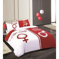 Velosso His & Hers Duvet Cotton Rich Printed Duvet Cover & Pillowcase Set in Red | Size: King