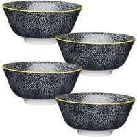 KitchenCraft Set of 4 Black & White Floral Ceramic Bowls