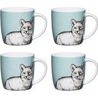 KitchenCraft Set of 4 China Fox Mugs in Blue