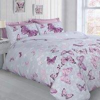 Velosso Butterfly Glaze Cotton Rich Printed Duvet Cover & Pillowcase Set in Grey | Size: Double