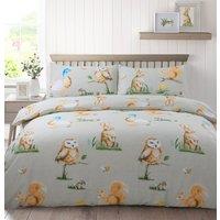 Velosso Country Animals Cotton Rich Printed Duvet Cover & Pillowcase Set in Grey | Size: Double