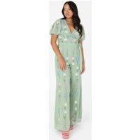 Maya Deluxe Women's Embroidered Open Back Jump Suit in Mint | Size: 14