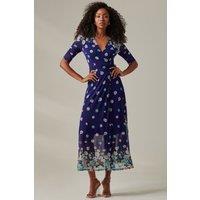 Jolie Moi Women's Stella Floral Print Wrap Mesh Maxi Dress | Size: 16