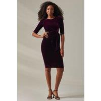 Jolie Moi Women's Velvet Side Tie Midi Dress in Purple | Size: 16