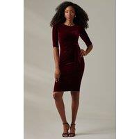 Jolie Moi Women's Velvet Side Tie Midi Dress in Burgundy | Size: 10