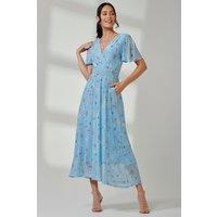 Jolie Moi Women's Gracelyn Wrap Front Mesh Maxi Dress in Blue | Size: 10