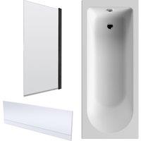 Balterley Round 1700x700 Shower Bath Set - Panel & Square Screen Black in White